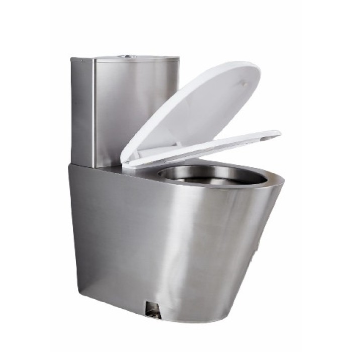Toilette aus Edelstahl mit Deckel