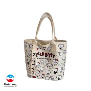 Sac fourre-tout en toile imprimé chat Kitty rose