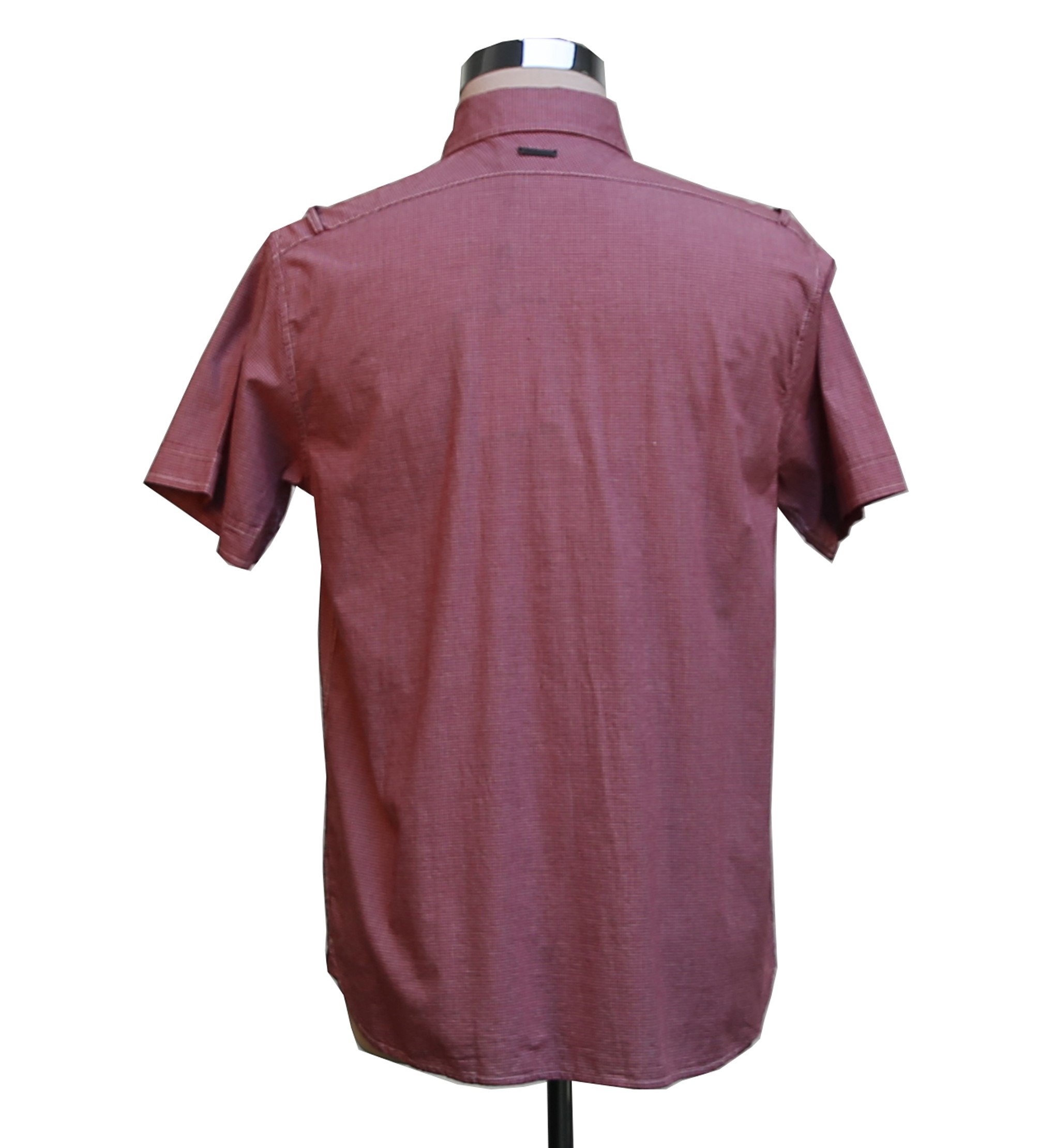Button Up Shirt Pink Rose White Stitch Short Sleeve
