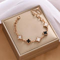 Brazalete de titanio de trébol blanco blanco elegante