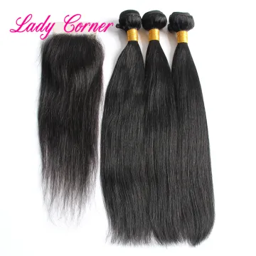 Wholesale cheap double drawn raw virgin bone straight human hair bundles with closure