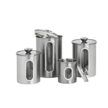 Kitchen Stainless Steel Window Canister Set