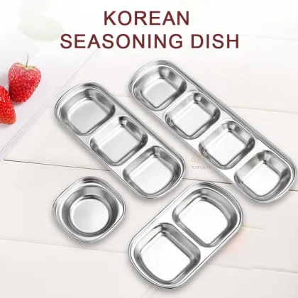 Stainless Steel Korean Multi-Grid Sauce Dish for Hot Pot and Barbecue