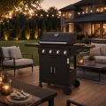Parrilla de barbacoa de gas propano líquido de lujo con 4 quemadores, gabinete de doble puerta de acero inoxidable y 2 ruedas todoterreno