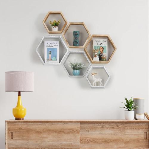 Étagères flottantes hexagonales pour mur 3 packs