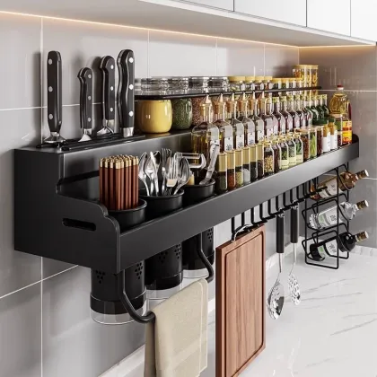Space-Saving Wall-Mounted Multifunctional Kitchen Storage Rack