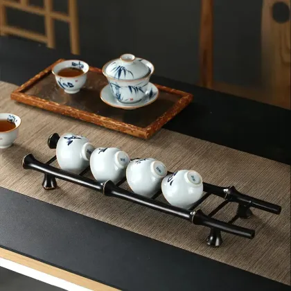 Handcrafted Bamboo Tea Set Storage Organizer for Traditional Tea Rooms