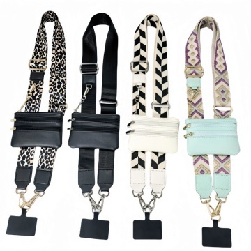 Fashion Personalized Custom Tether Patch Cell Phone Strap with Zipper Wallet Pouch