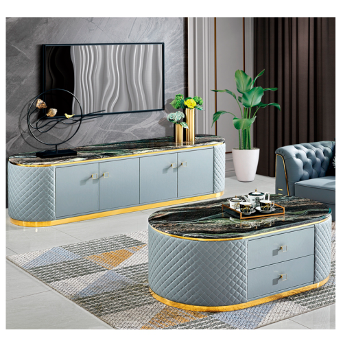 Table basse de luxe au design moderne avec dessus en marbre fantaisie
