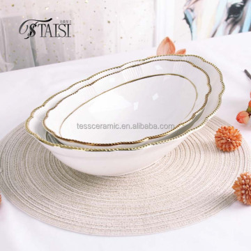 13 Inch Kitchen Dinnerware Oval Mixing Bowl Set - Ceramic Salad and Soup Bowls for Serving