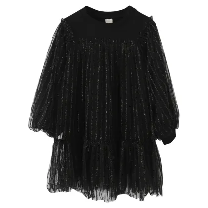 Autumn new big girl children clothes girl dresses black mesh shein dress