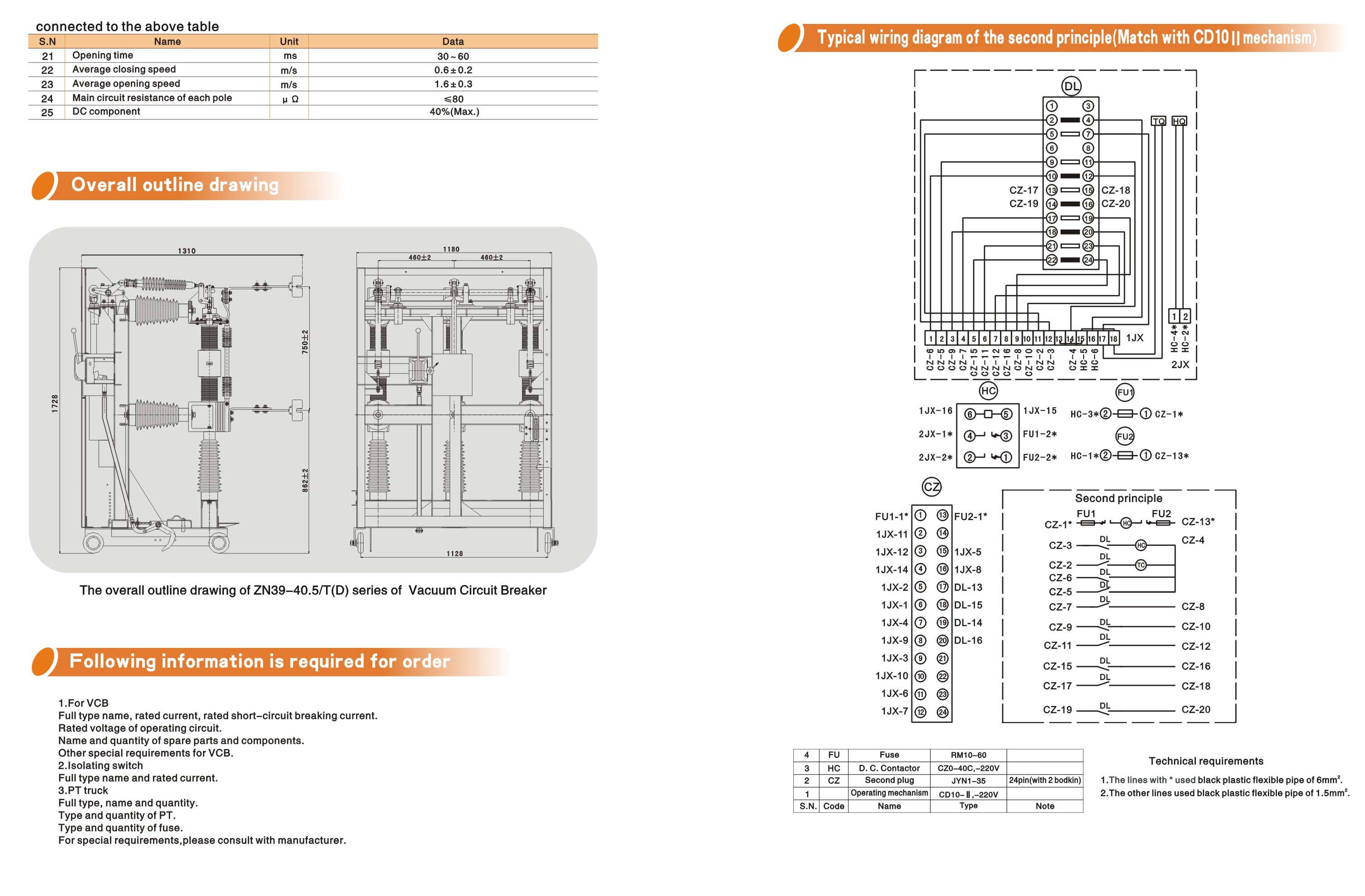 ZN39-40.5 type VCB Outline Drawing