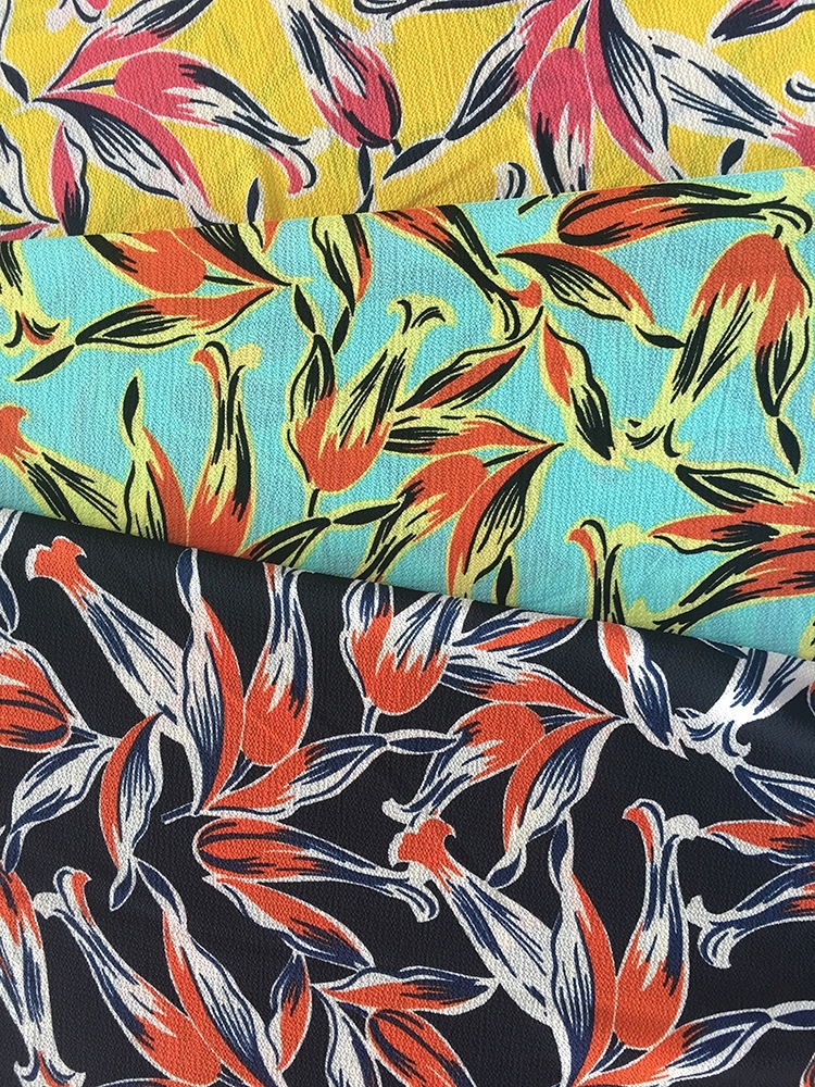 Tropikal Tasarım Polyester Kabarcık Krep Baskı Kumaş