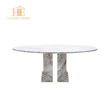 Luxury White Marble Dining Table with Ring Legs and Steel Design