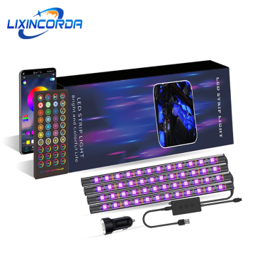 RGB Bluetooth Control Car Interior LED Strip Light Kit - 4PCS 12V Automotive Atmosphere Lighting