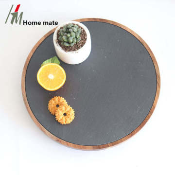 Acacia Serving Trays with Black Slate Stone Natural Slate Stone Wooden Boards