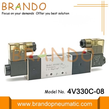 4V330C-08 1/4 &#39;&#39;5/3 웨이 공압 방향 제어 공기 솔레노이드 밸브 12V 24V 110V 220V DC AC