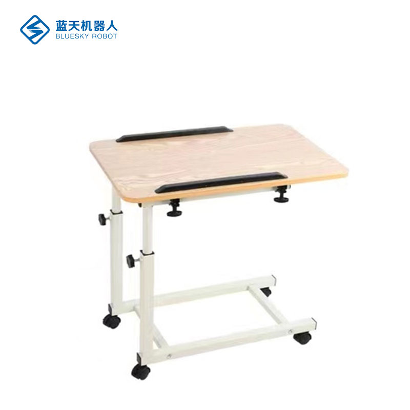 BLUESKY Medical Overbed Table showing adjustable features and sturdy base
