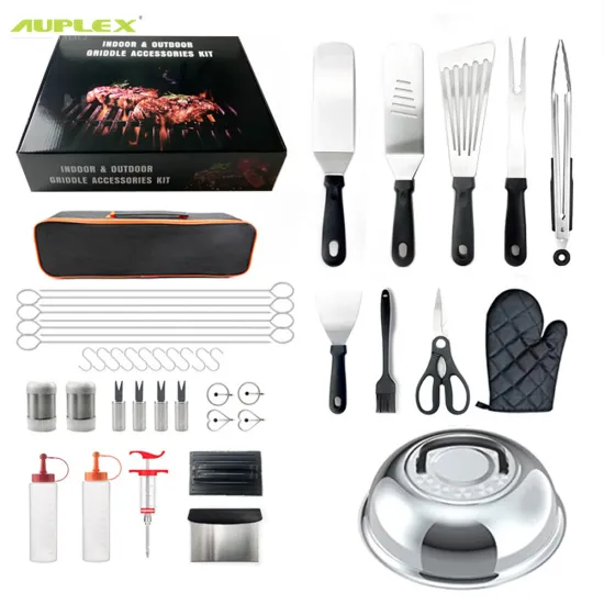 Hot Sale BBQ Accessories Stainless Steel Grill Tool Set with Spatula, Fork, Brush & BBQ Tongs, Storage Case