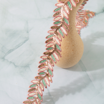 Water Soluble Colorful Leaves Embroidery Glitter Sequin Lace Trims for Performance Costumes - Wholesale New Arrival