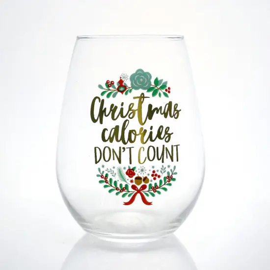 personalized clear stemless wine glass set Christmas design