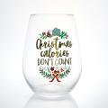 personalized clear stemless wine glass set Christmas design