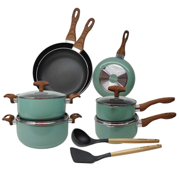 Modern Green Metal Cookware Set: Sustainable Iron and Cast Iron Kitchen Utensils for Home Use in Steam Cooking