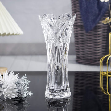 Wholesale 20CM Tabletop Decor Clear Petal Flared Rim Flower Crystal Vase