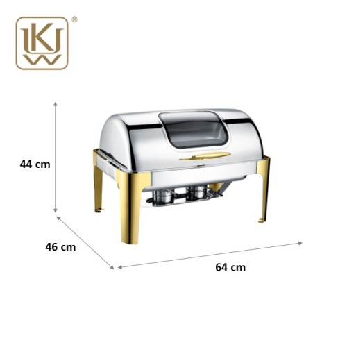 Réchauffeur de nourriture buffet en verre rectangle avec jambe dorée