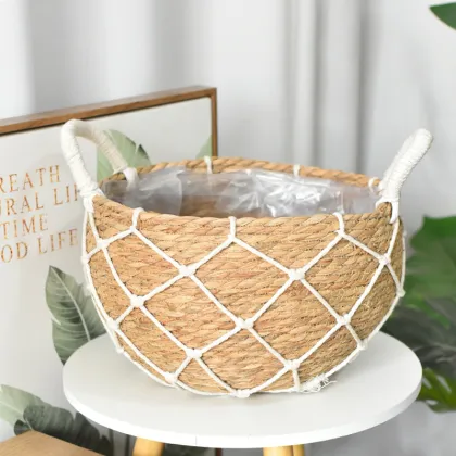 Stylish Grass Woven Flower Pots and Baskets for Balcony Gardens