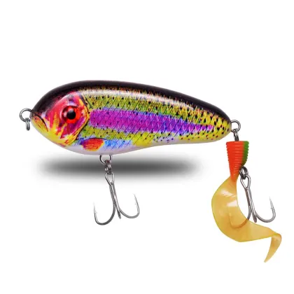 Slow Sinking Jerk Bait Pencil Lure with Curling Tail Treble Hook - 60mm to 115mm