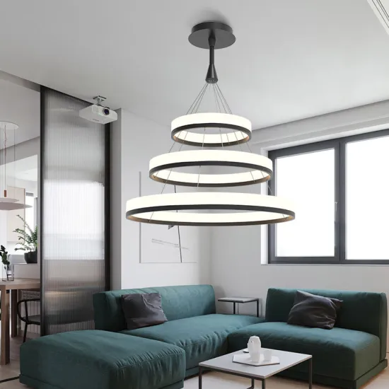 Oversized Modern LED Chandelier with Acrylic Round Design in Zhongshan: Black and Gold Pendant Light