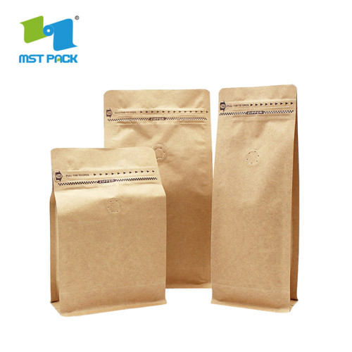 Wysokiej jakości zamykane worka na papierową torbę kawową z płaskim dnem torebki opakowaniowe z zaworem