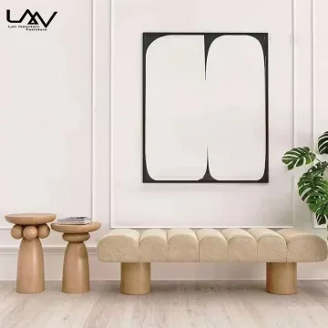 Designer Wood Leg Velvet Bedroom Sofa Bench for Hotel Villa Living Room Wave Shape Footstool