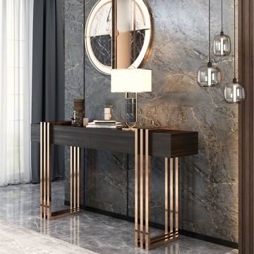 Luxury Metal Art Designer Hotel Hall Stainless Steel Entryway Console Table with Mirror