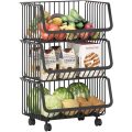 3 Tier Stackable Fruit Basket Rack With Wheels