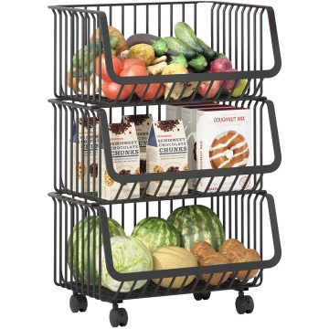 3 Tier Stackable Fruit Basket Rack με τροχούς