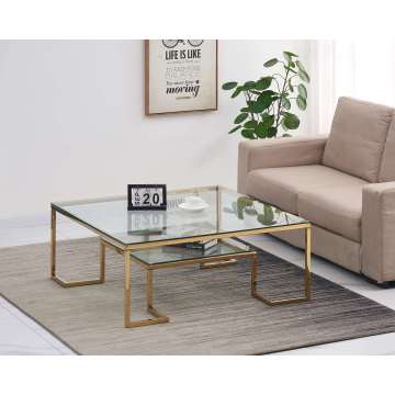 mesa de sofá de vidrio de dos niveles