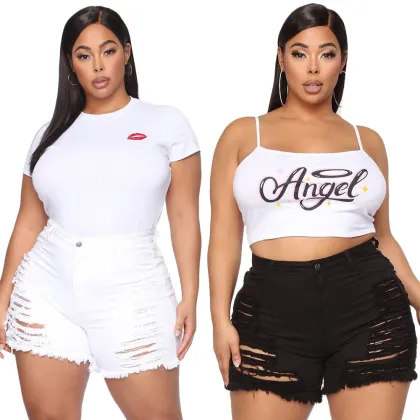 Womens Summer Denim Raw Hem Destroyed Shorts