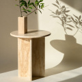 Runder Tisch Beige Travertine -Nachttisch