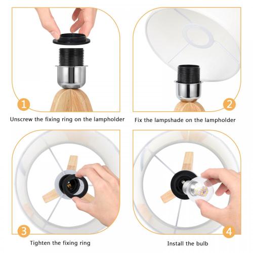 Kleine Holzstativ -Nachttischlampe mit Stofflampenschirm