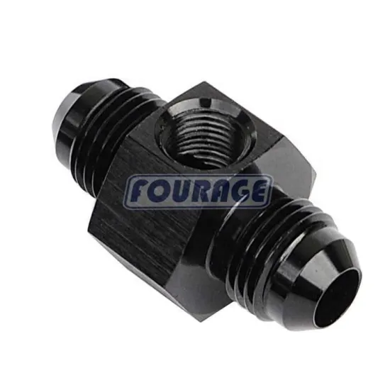 Aluminum AN Male to AN Male Flare Union Coupler with 1/8'' NPT Gauge Pressure Side Port
