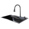 Digital Display Honeycomb Technology Farmhouse Raindance Waterfall Kitchen Sink with Cup Washer in Stainless Steel