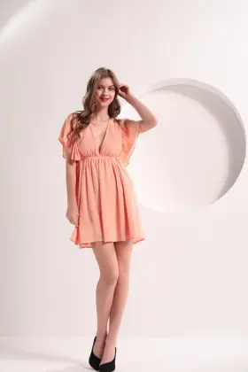 Women's Crepe Butterfly Peach Color Dress