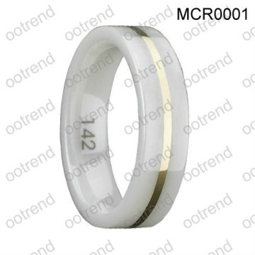 White Ceramic rings with inlay 14k golden stainless steel plate