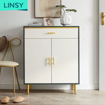 Linsy European White Corner Cabinet with Metal Legs - Modern Shoe Storage Rack