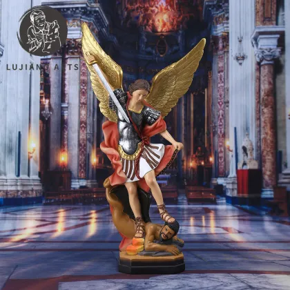 12-inch Saint Michael Statue: Resin Angel Sculpture, Decoration, Michael Archangel Defeat Demon Figurine, Religious Gift