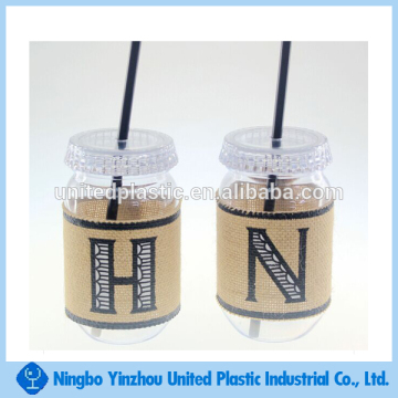 New item plastic mason cup with ramie cotton cup cover