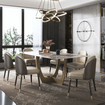 Elegant Stainless Steel Base Marble Top Rectangular Dinner Table for Dining Room