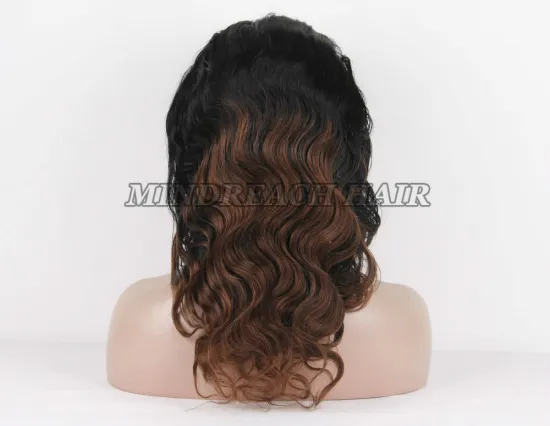 Indian human hair lace front wig body wave full lace human hair wig 18" length ombre color human hair lace wig